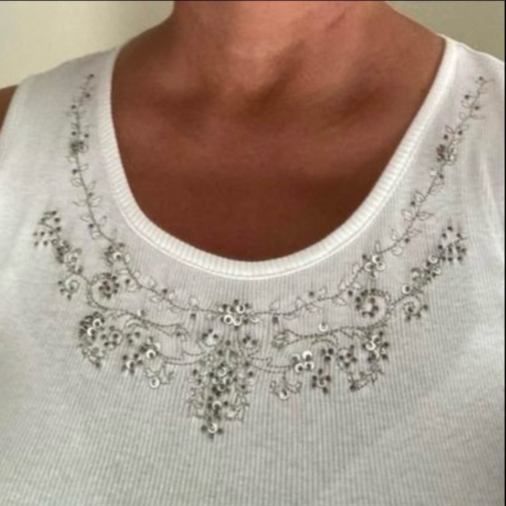 Sleeveless Top with Jeweled Neckline